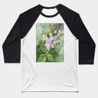 Apple Blossoms, watercolor on Masa Baseball T-Shirt